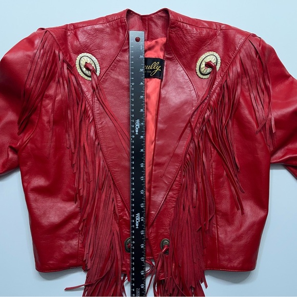 Vtg Scully Red Leather Fringe Cropped Jacket Womens Small Western Biker.    READ - Picture 8 of 16